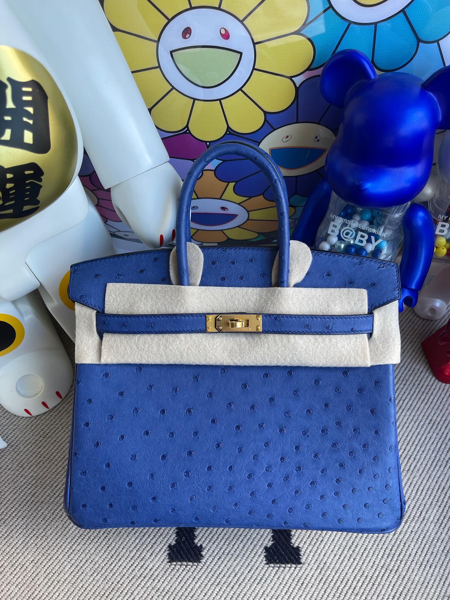 에르메스 버킨백25 그리스블루 금장 타조가죽